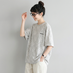 コットン レース 半袖 刺繍 ラウンドネック Tシャツ