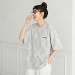 コットン レース 半袖 刺繍 ラウンドネック Tシャツ