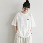 コットン レース 半袖 刺繍 ラウンドネック Tシャツ