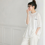 コットン レース 半袖 刺繍 ラウンドネック Tシャツ