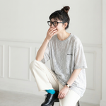 コットン レース 半袖 刺繍 ラウンドネック Tシャツ