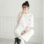 コットン レース 半袖 刺繍 ラウンドネック Tシャツ