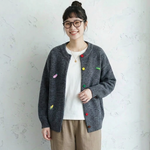 3色展開｜植物刺繍 前ボタン長袖カーディガン