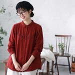 コットン 無地 刺繍 シャツ