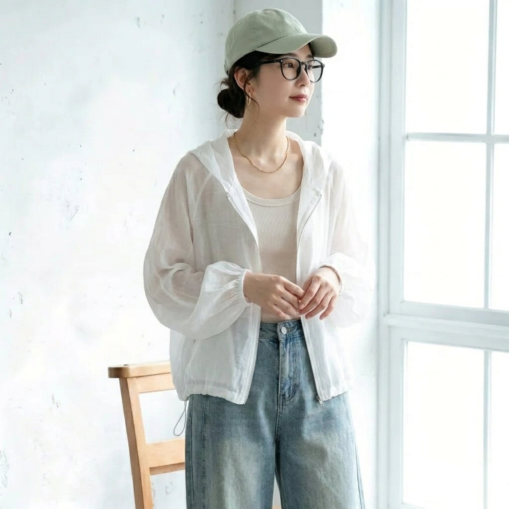 無地 フード付き 長袖 日焼け止め服