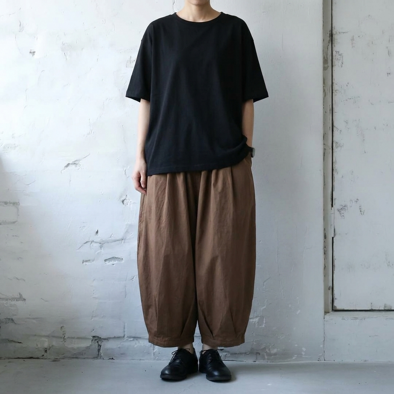綿麻 無地 アンクル丈（9分丈） ハイウエスト レトロ ガウチョパンツ