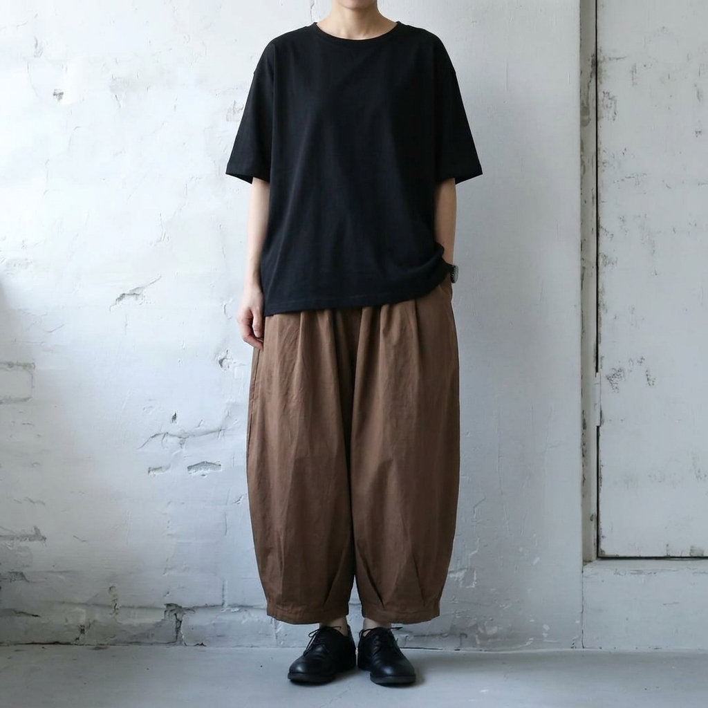 綿麻 無地 アンクル丈（9分丈） ハイウエスト レトロ ガウチョパンツ