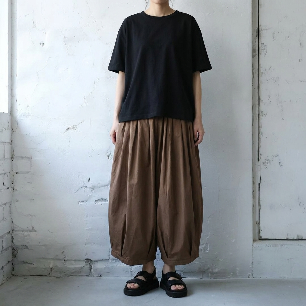 綿麻 無地 アンクル丈（9分丈） ハイウエスト レトロ ガウチョパンツ