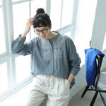 チャイナ風 重厚刺繍長袖シャツ