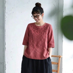 M～4XL 秋のはじまりを楽しむ 刺繍ブラウス