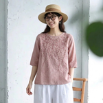 M～4XL 秋のはじまりを楽しむ 刺繍ブラウス