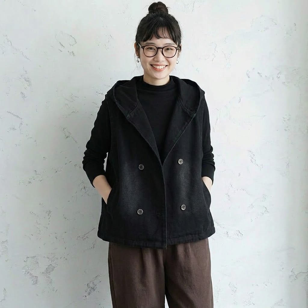 フード付き ノースリーブロングベスト