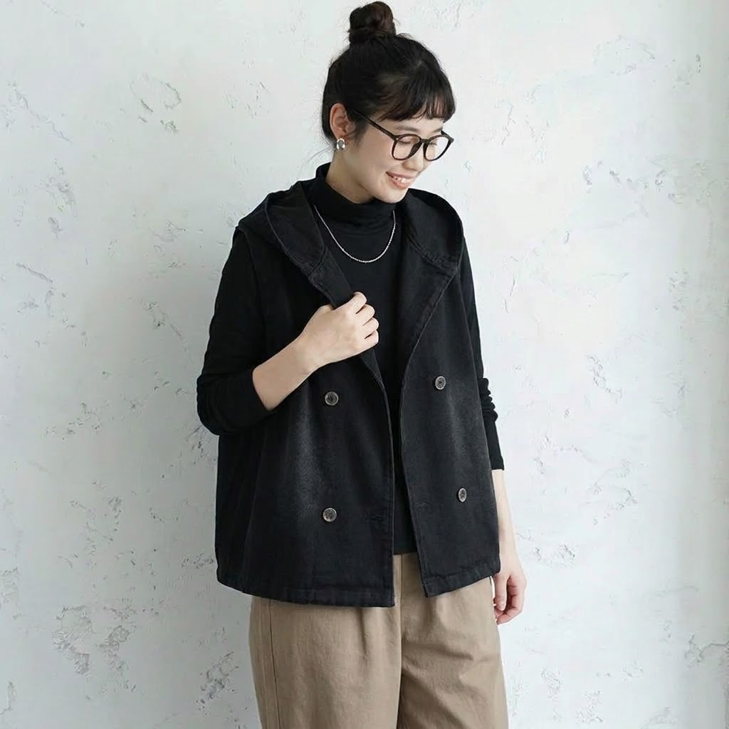 フード付き ノースリーブロングベスト