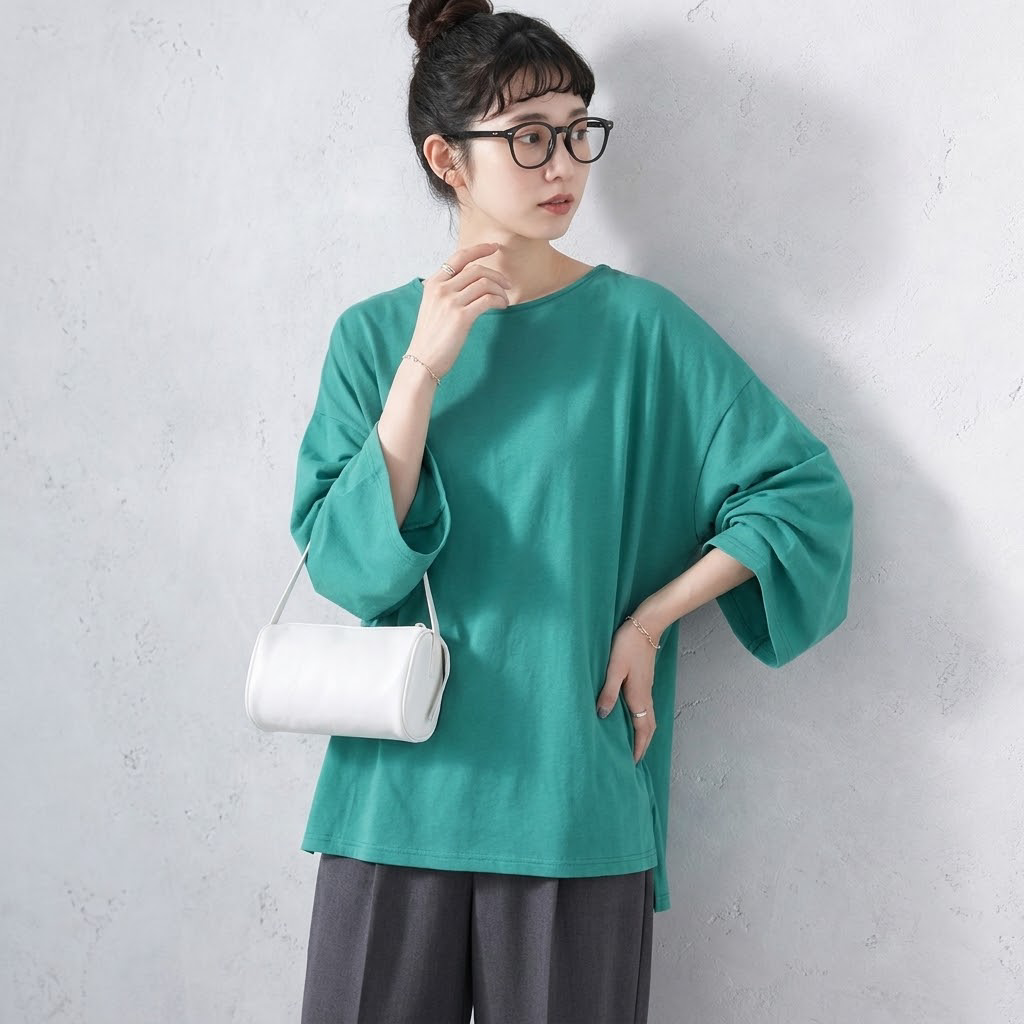 無地・ボーダー クルーネック長袖Tシャツ