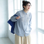 チャイナ風 重厚刺繍長袖シャツ