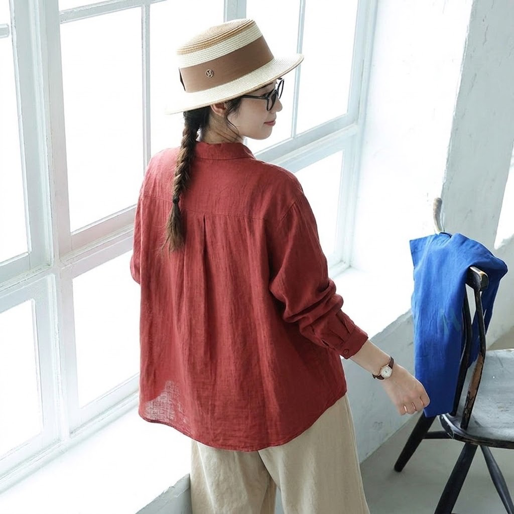 チャイナ風 重厚刺繍長袖シャツ