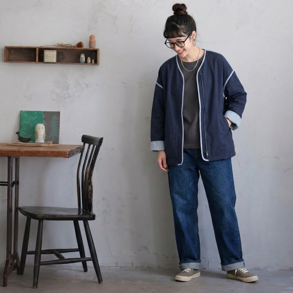 M～4XL ドロップショルダー 長袖 無地 配色 ジャケット