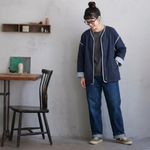 M～4XL ドロップショルダー 長袖 無地 配色 ジャケット