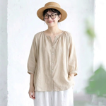 S～5XL 無地 ラウンドネック ボタン シャツ