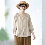 S～5XL 無地 ラウンドネック ボタン シャツ
