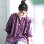 S～5XL 無地 ラウンドネック ボタン シャツ