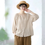 S～5XL 無地 ラウンドネック ボタン シャツ