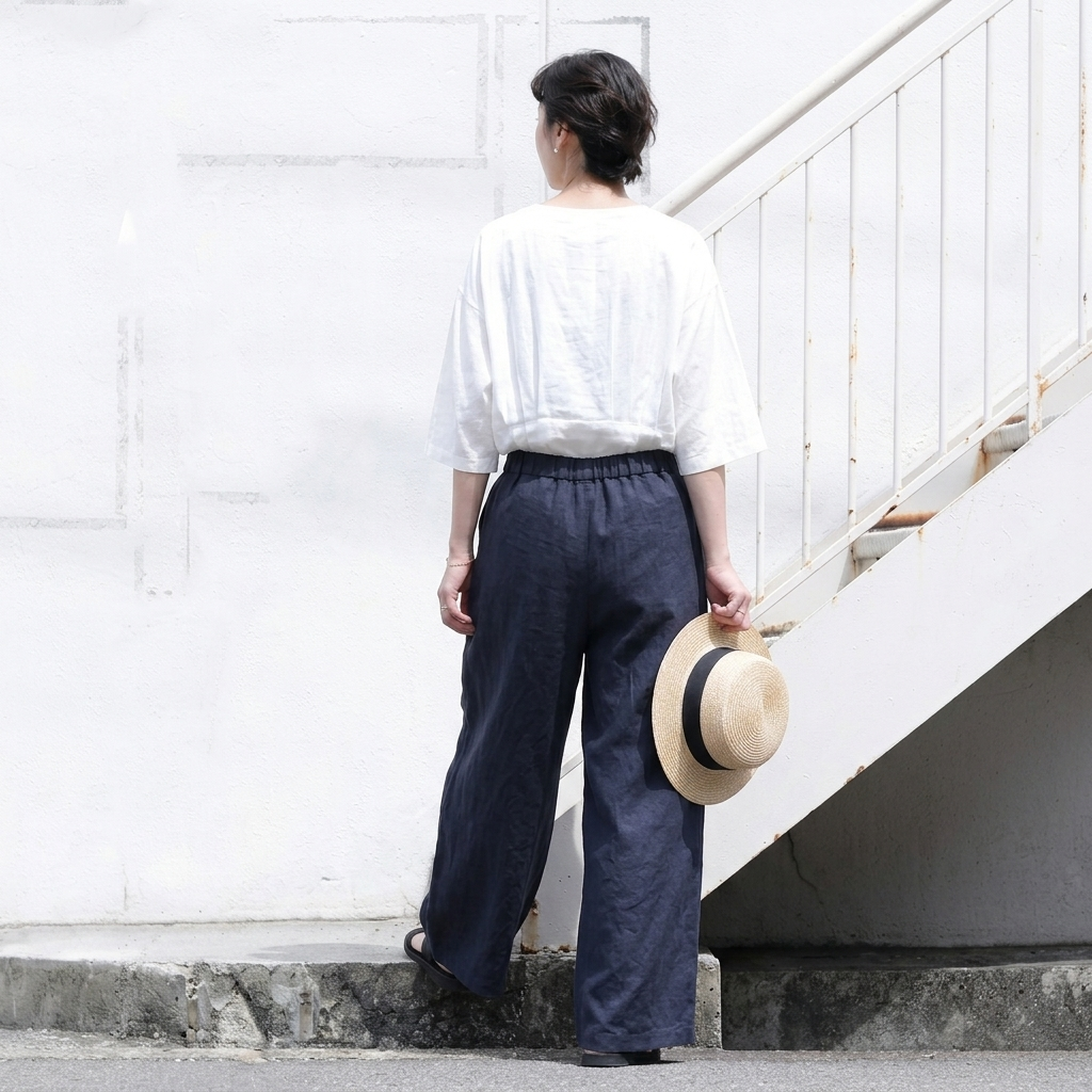 無地 8分丈 ビッグシルエット カジュアルパンツ