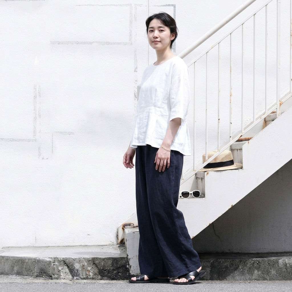 無地 8分丈 ビッグシルエット カジュアルパンツ