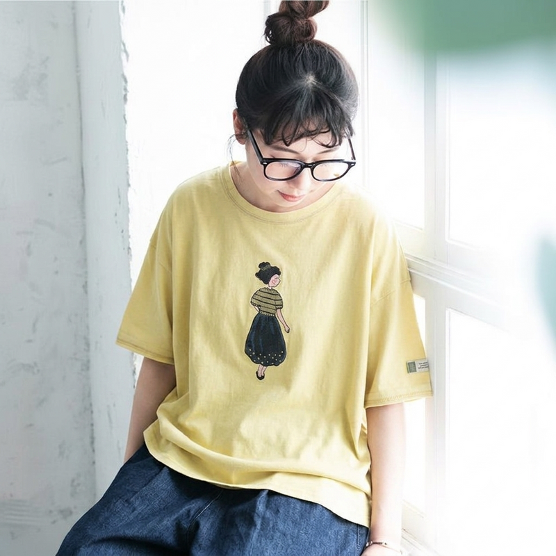 コットン ラウンドネック プリント Tシャツ