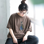 コットン ラウンドネック プリント Tシャツ