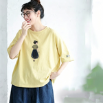 コットン ラウンドネック プリント Tシャツ