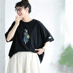 コットン ラウンドネック プリント Tシャツ