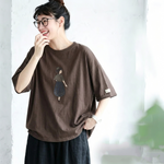 コットン ラウンドネック プリント Tシャツ