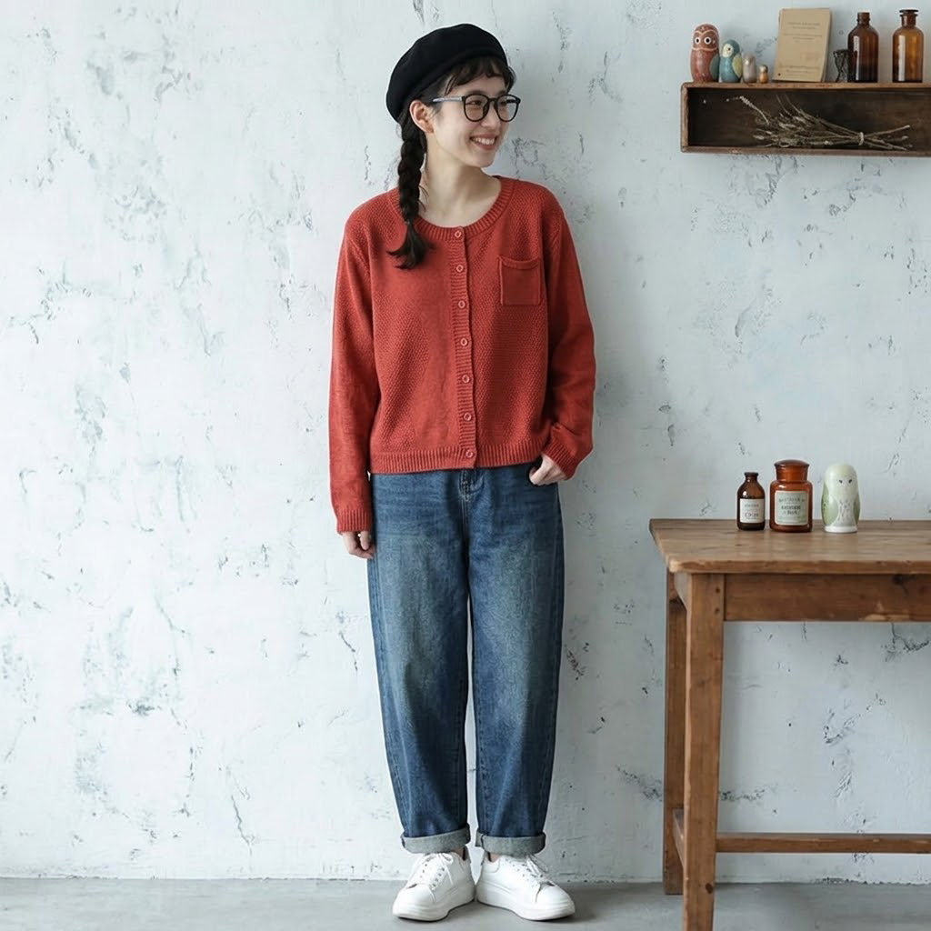 丸首 カーディガン