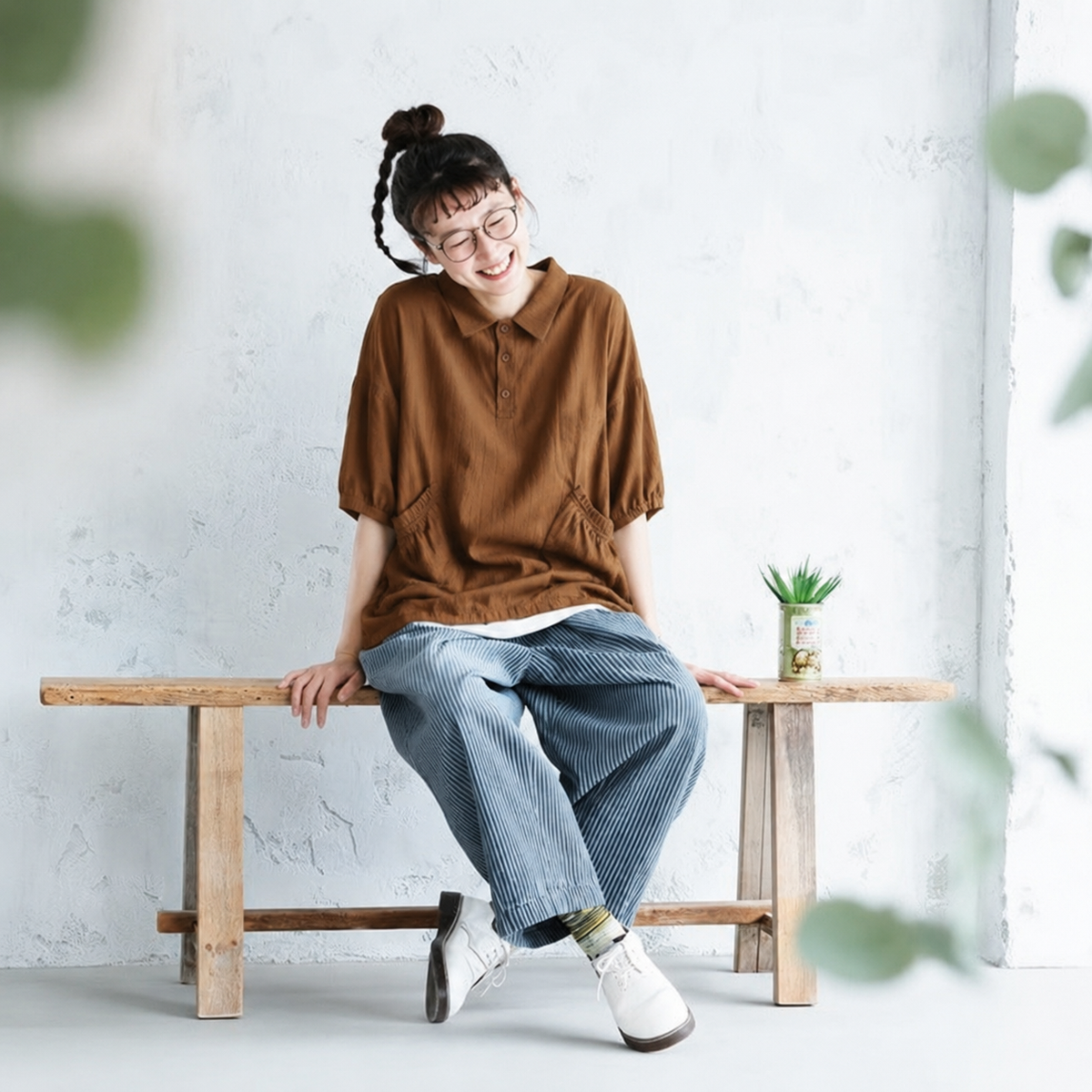 レトロ ボウタイ ギャザー 折り襟 Tシャツ