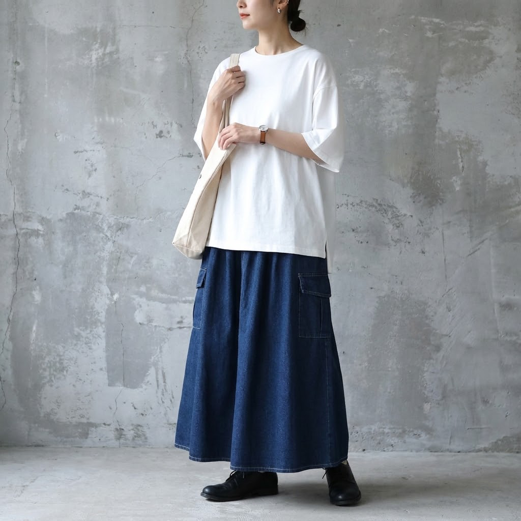 コットン M-5XL 心地よい Aライン ポケット付き 無地 スカート