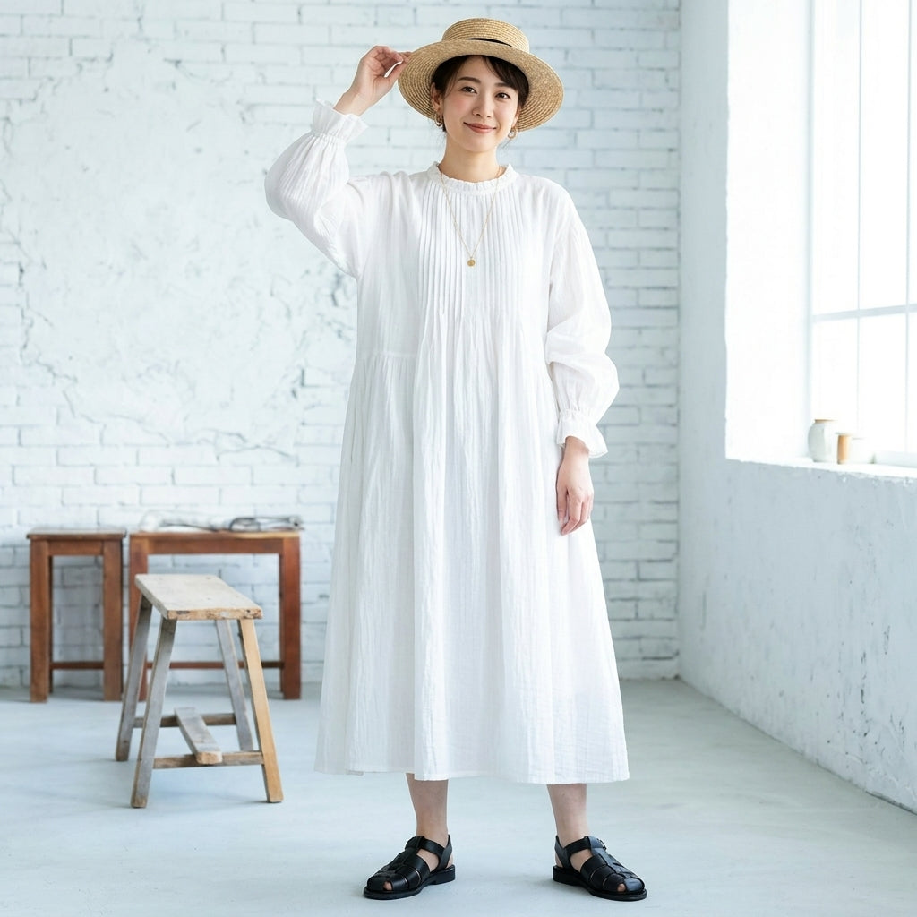 刺繍入り Aラインロングワンピース
