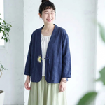 無地 刺繍 長袖 ボタン カーディガン