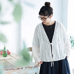 Vネック ビッグシルエット 刺繍 レトロ 長袖 カーディガン