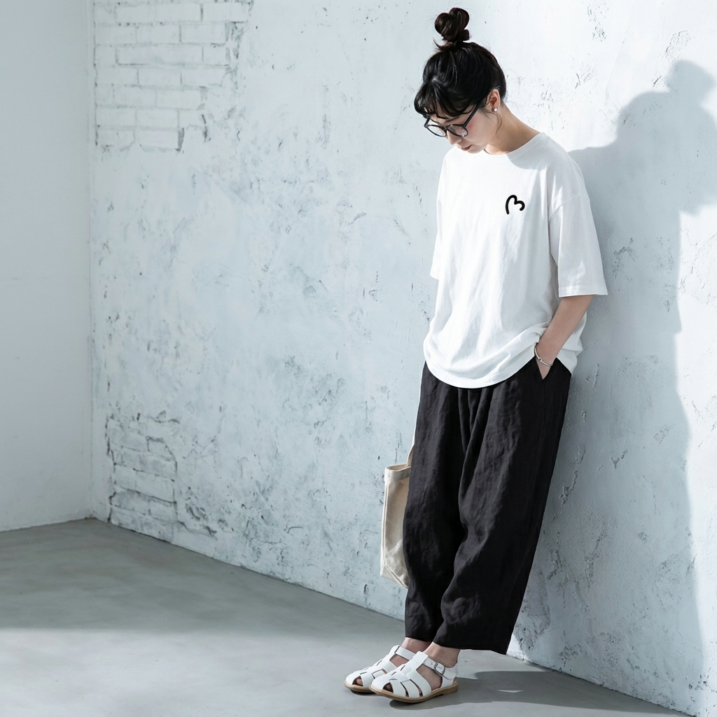 コットン ラウンドネック 半袖 プリント Tシャツ