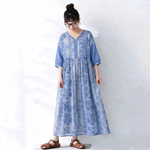 七分袖 花模様 プリント Aライン エスニック系 ワンピース
