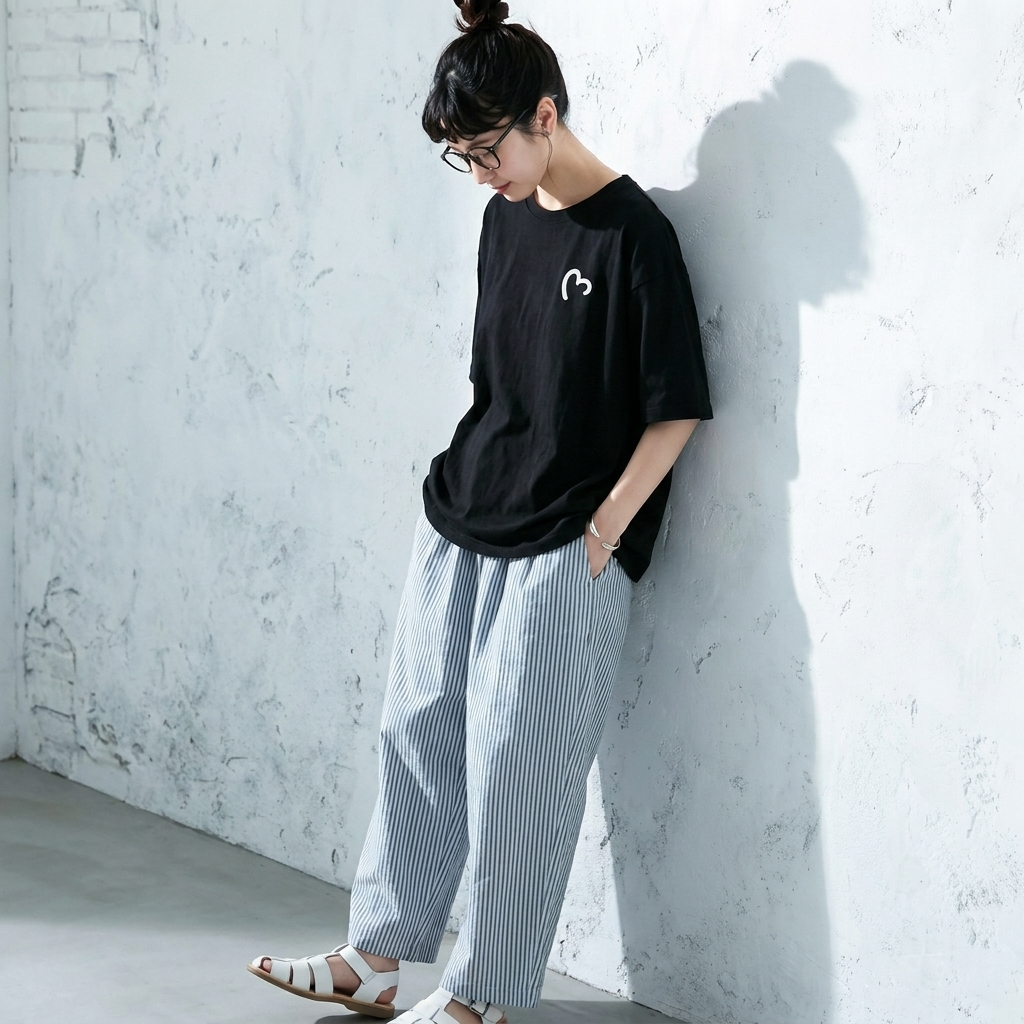 コットン ラウンドネック 半袖 プリント Tシャツ