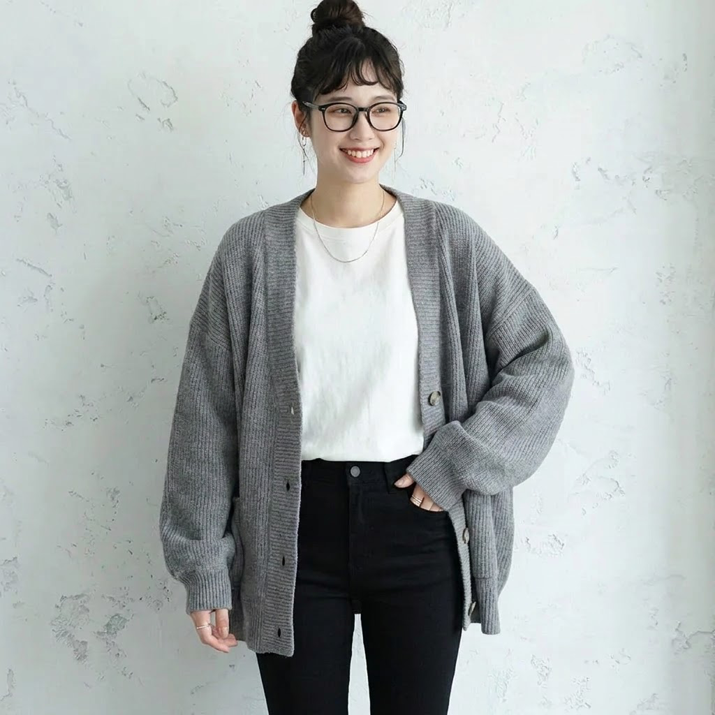 L～4XL 定番 無地 長袖 ボタン カーディガン