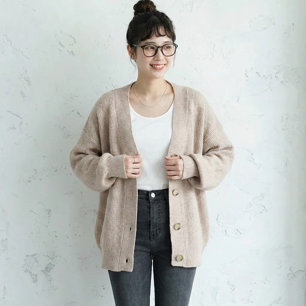 L～4XL 定番 無地 長袖 ボタン カーディガン