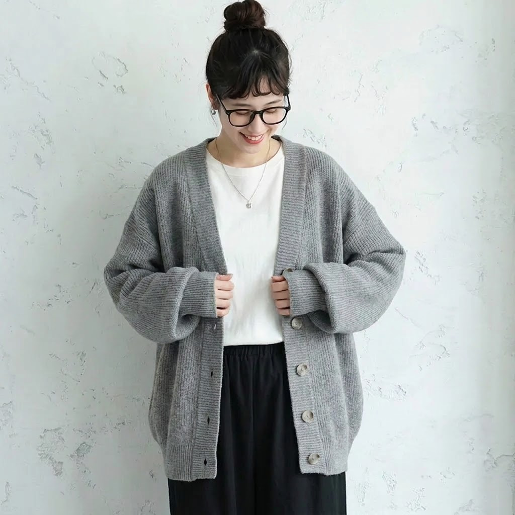 L～4XL 定番 無地 長袖 ボタン カーディガン