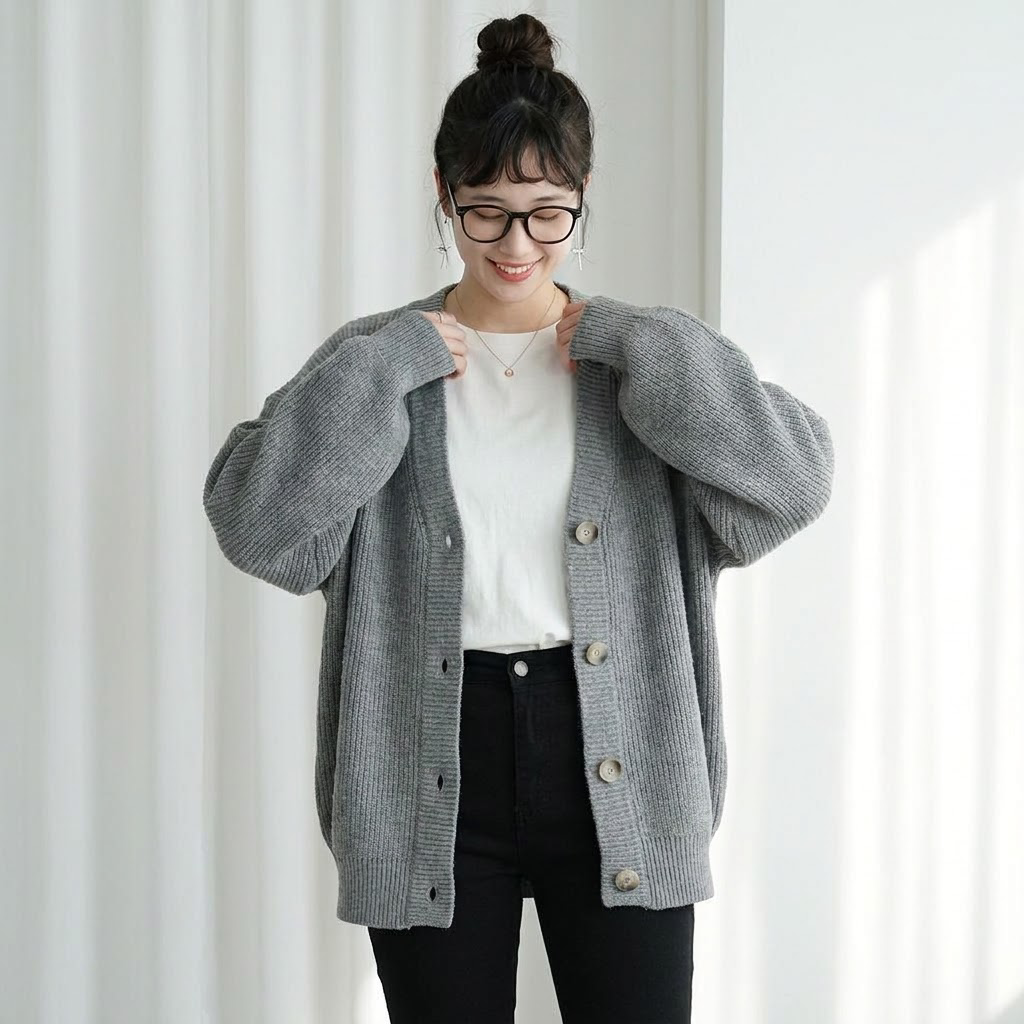 L～4XL 定番 無地 長袖 ボタン カーディガン