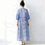 七分袖 花模様 プリント Aライン エスニック系 ワンピース
