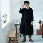 コーデュロイ シャツカラー ギャザー ロング丈 ワンピース