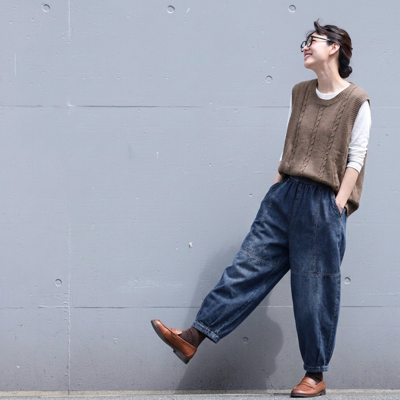 ウエストゴム テーパード デニムパンツ