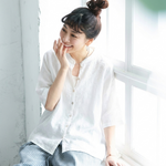 綿麻 ゆったり刺繍シャツ